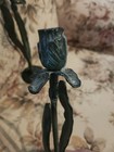Pair Vintage Mcm Ornate Solid Brass Tulip Floral Leaves Candle  Holder 11    Tall