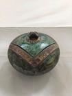 Studio Art Raku Pottery Iridescent Green Lidded Bowl Trinket Box 7    Tyree 2005