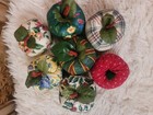Lot Of 7multicolor Fabric Apple Pincushions Assorted Patterns 2 5  X 2 5 