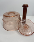 Antique Pink Depression Glass Butter Press Mold Cow Stamp Wood Handle Rare