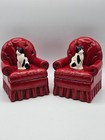 Vintage 1989 Hallmark Cards  Inc Two Black   White Cat In Red Chair Bookend Set