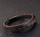 Men   Women Mixed Brown Braided Genuine Leather Bracelet Wristband Bangle 7-9 