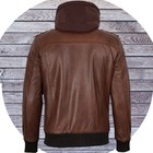 Men s Genuine Real Leather Jacket Cognac Brown Bomber Winter Hooded Jacket Coat