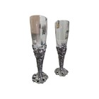 Vintage Seagull Canada Pewter Etain Zinn Handblown Glass Silver Champagne Flutes