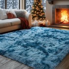 Fluffy Area Rug 8x10 Large Shaggy Soft Tie Dye Blue Mat For Living Bedroom Floor