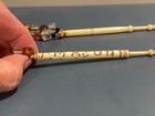 Antique 19th C Turned Lace Making Bobbins One Signed J  Mason Cow Bone   Glass