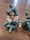 2 Vintage 40s 50s Acme Japan 3    Pixie Fairy Elf Ceramic Figurine Sitting Rock