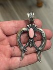 Sterling Silver Native American Signed Lagre Pink Conch Cast Naja Pendant  925