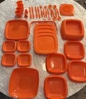 Vntg 1970s Picnic Butler 35 Pc Set Orange Plastic Retro Camping Dinnerware Kit