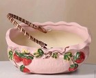 Vintage Style Cottage Core Ceramic Strawberry Basket Planter Pot  Wicker Handle