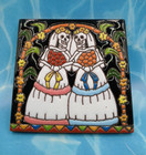 Glossy Raised Texture Day Of The Dead Lesbian 2 Brides Mexican Talavera Tile