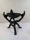 Vintage Wood Bowl And Stand 3 Interlocking Carved Tribal Figurines Solid Wood