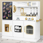 Coclub Play Kitchen  Wooden Kids Kitchen Playset With Chalkboard  Ice Maker  Pla