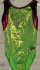 Gk Leotard Green Pink Eye Catching Foil Metallic Sequins Gymnastics Axs Adult Xs