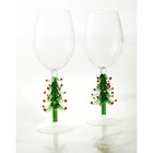 Neiman Marcus Christmas Tree Wine Glass Set Of 2 In Holiday Red Gift Box New