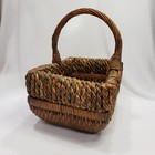 Vtg Wicker Basket Handwoven Jute Brown Rectangular Tote Rustic Cottage Decor
