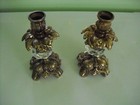 Pair Antique Hollywood Regency Style Ornate Gold Cast Brass  Candlestick Holders