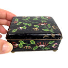 Antique Chinese Cloisonne Black Enamel Footed Casket Box Pink Flowers