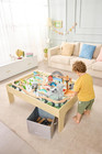 120 Piece Wooden Train Set With Activity Table  Sturdy Tracks  Storage Bin  Easy
