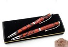 Rhodium Finished Slimline Ballpoint Pen And Pencil Set  In Red And Black Swirls
