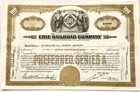 Vintage 1940s Erie Railroad Stock Certificate      100 Shares 5  Preferred Brown