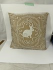 Pier 1 Imports Easter Bunny Throw Pillow 15  Embroidered Beige Tan Cream Rabbit