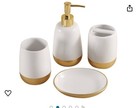 4-pc Bathroom Accessory Set Tumbler Toothbrush Holder Soap Dispenser Dish Gold