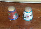 Set Of 2 Vintage Chinese Cloisonne Flower Enamel Thimbles Brass   Enamel
