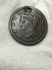 1840 Small Date Braided Hair Large Cent  Holed I238