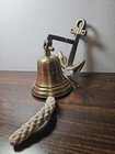 Anchor Ship Bell Bracket   Rope Lanyard  Antique Brass Finish  Nautical Decor