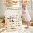 Wooden Baby Shower Crate Closet With Wheels Natural   No Flower   Hangers 