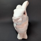 Antique French Bavent White Terracotta Rabbit Figurine Glass Eyes 9  White Glaze
