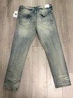 Men s Gray Denim Skinny Jeans Distressed Graphic Skull 5-pocket Zip Sz 36
