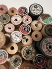 Vintage Wooden Spools Lot Of 30 Empty Solid Some Green Patina Crafting Sewing