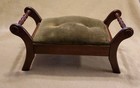 Vtg Old Foot Stool Ottoman Foot Rest Dark Wood Upholstered Padded
