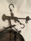 Antique Steelyard Hanging Balance Scale 16  Brass Pan Ornate Chains No Weight