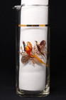 Vintage Tall Glass Cocktail Martini Pitcher Pheasants  Gold Band 7 3 4  Tall Euc