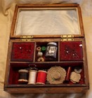 Antique Sewing Box Oak   Bird s Eye Maple W Contents - Anna Miles - Square Nails