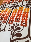 Awesome Rare Vintage Mid Century Retro 70s Org Brn Tall Flower Rows Fabric  Look