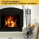 Nalone 5 Piece Fireplace Tools Set Grey Wrought Iron Poker Tong Shovel Brush