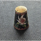 Vintage Cloisonne Thimble Cobalt Blue Pink Green Gold Tone Flowers Enamel Inlay
