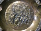 Ornate Heavy Vtg Solid Brass Cigar Ashtray Raised Relief          Vineyard Rare 1lbs