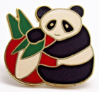 Panda Lapel Pin Enamel Gold Tone Bamboo Leaves Red Ball Cute Animal