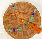 Vintage Chinese Sewing Basket Green Pink Peking Glass Beads Coins Tassel Lid