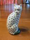 Vintage Henden Style Cat Hand Painted Andrea By Sadek Kitty White Green Figurine