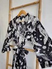 Indian Cotton Robe Long Kimono Sleepwear Black Animal Print Night Kimono Robes