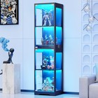 Glass Display Cabinet  4-tier Curio Cabinets With 3 Color Lights For Black