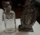 Antique Vintage Holy Water Holder   Glass Bottle W  Seal Sacred Heart Of Jesus