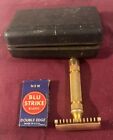 Rare Vtg Gold Gillette Razor Shaver Double Edge  Pat  17567  W case-razors Usa