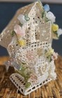 Vtg Handmade Thread Crocheted House  7  X 6  Flowers Cottagecore Granny 